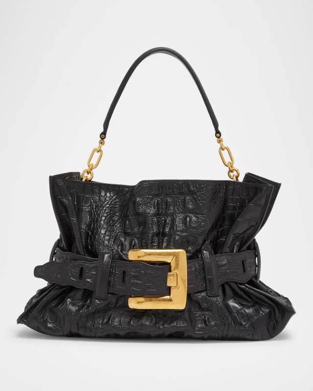Anthem Medium Shoulder Bag in Croc-Embossed Leather